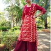 Crimson Red Printed Straight Formal Kurtis for Women